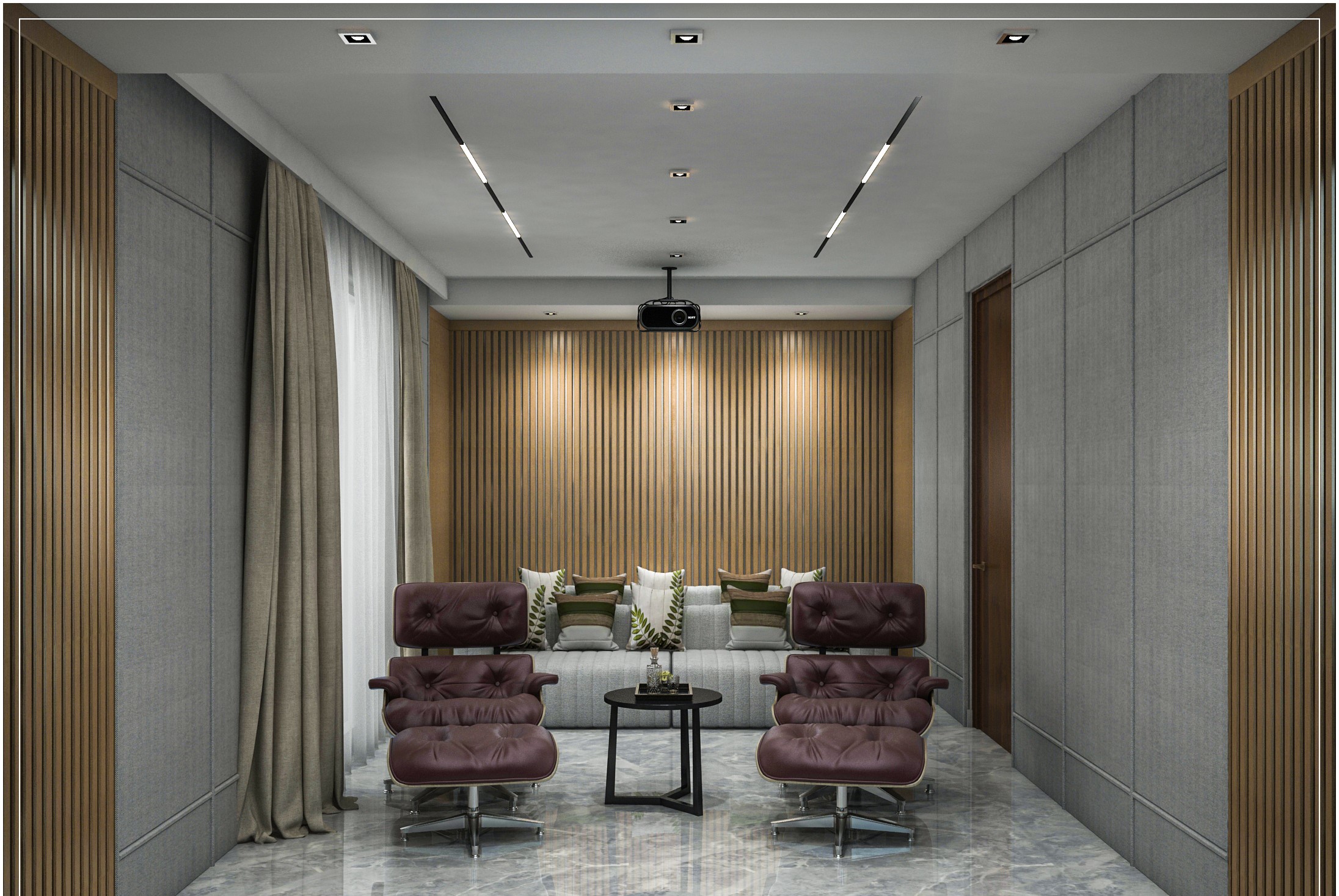 Home Theater — Ribbed Wood & Acoustic Panels