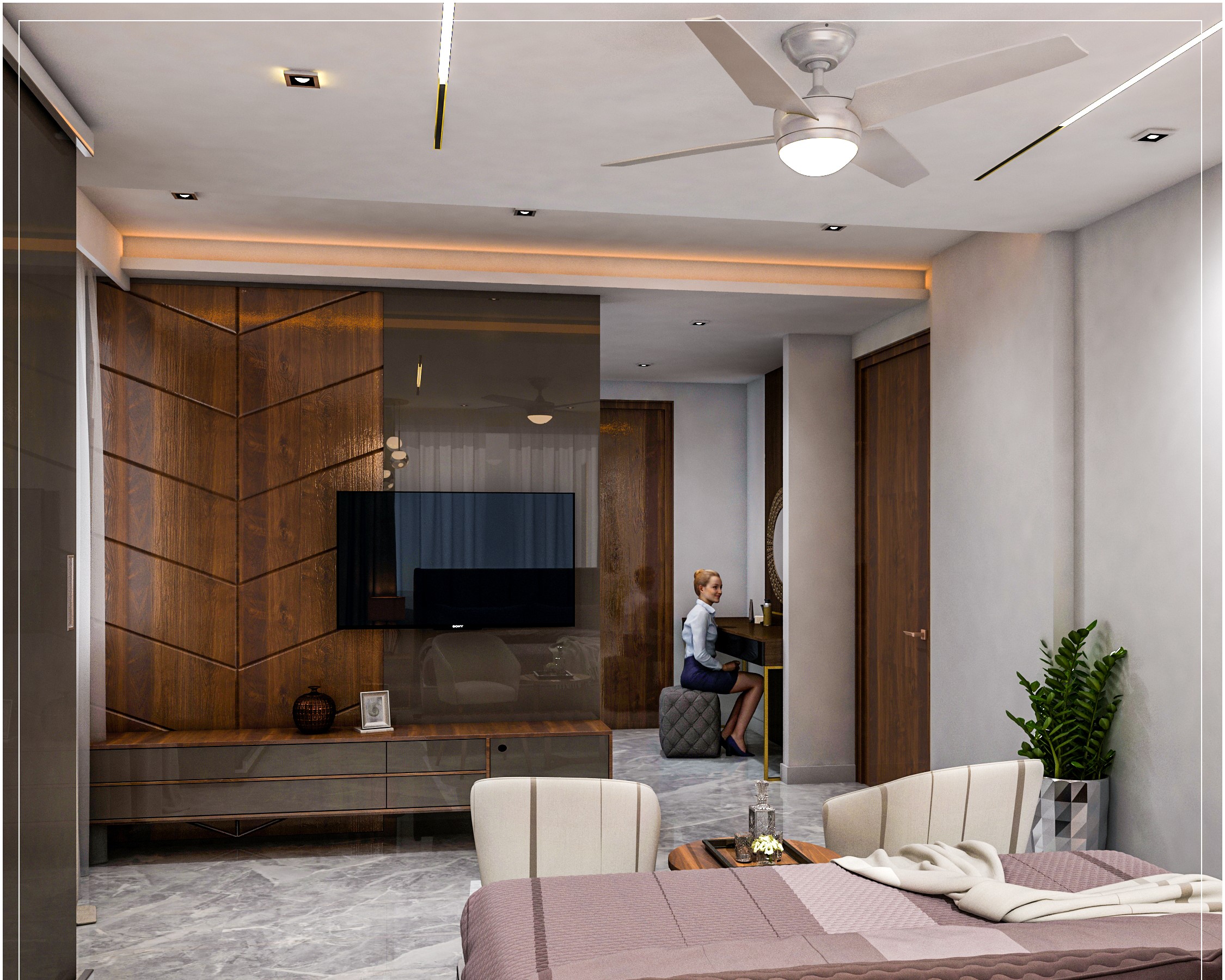 Master Bedroom — Chevron Wood Paneling