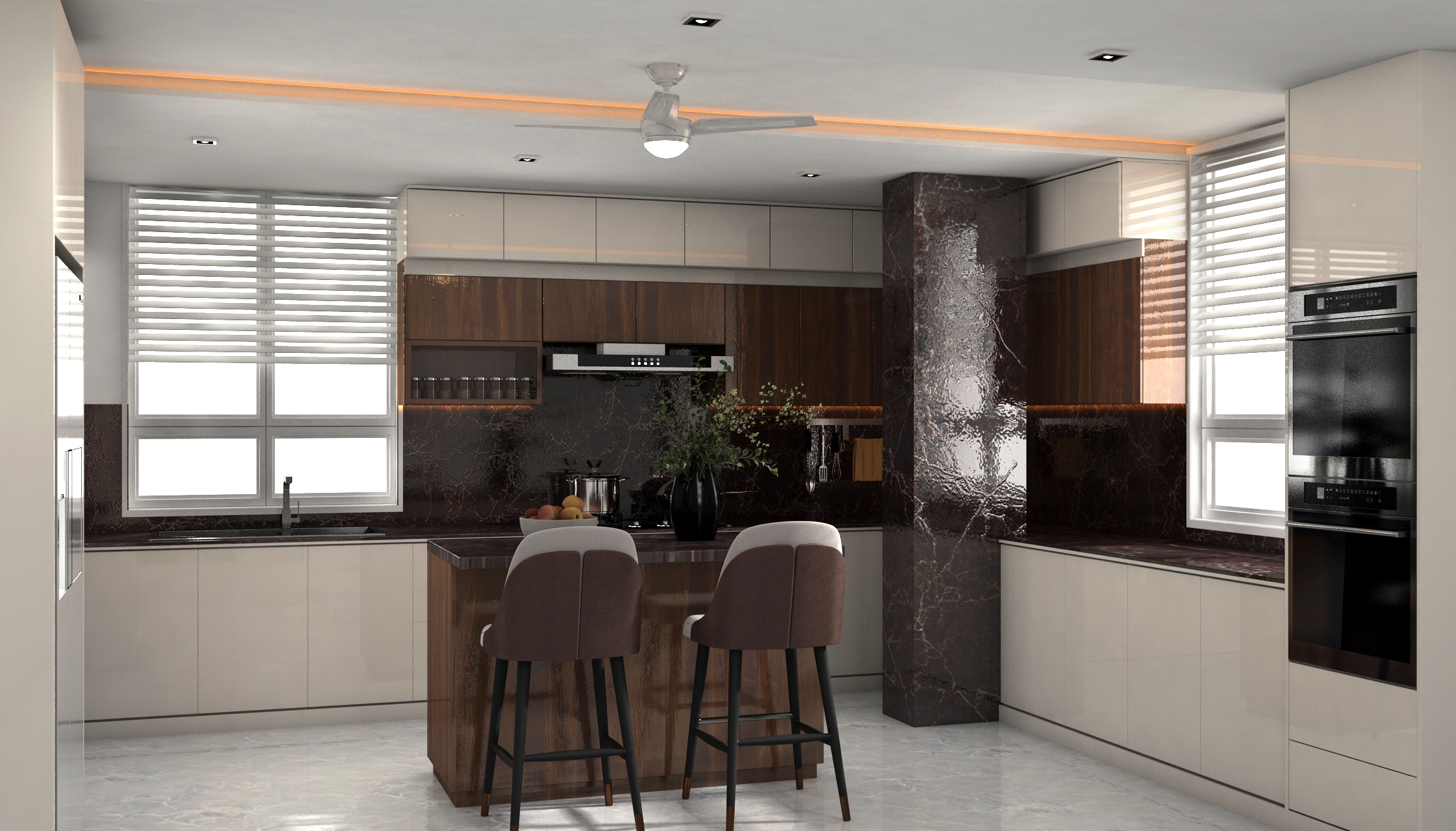 Kitchen — Walnut & Dark Marble